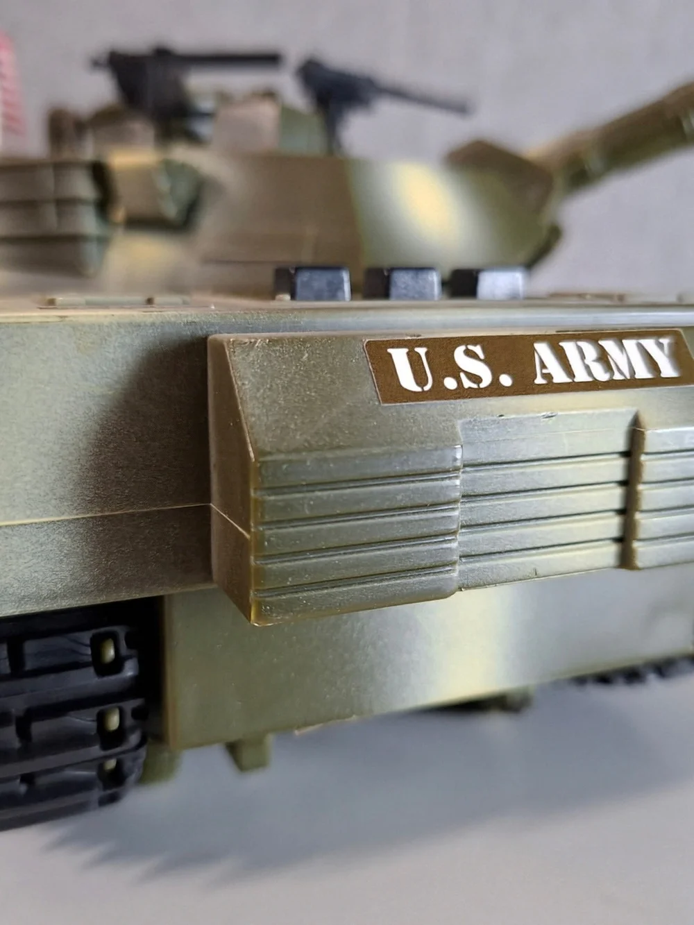 GI JOE 90's Army Green Remote Control Toy Tank with American Flag Decals